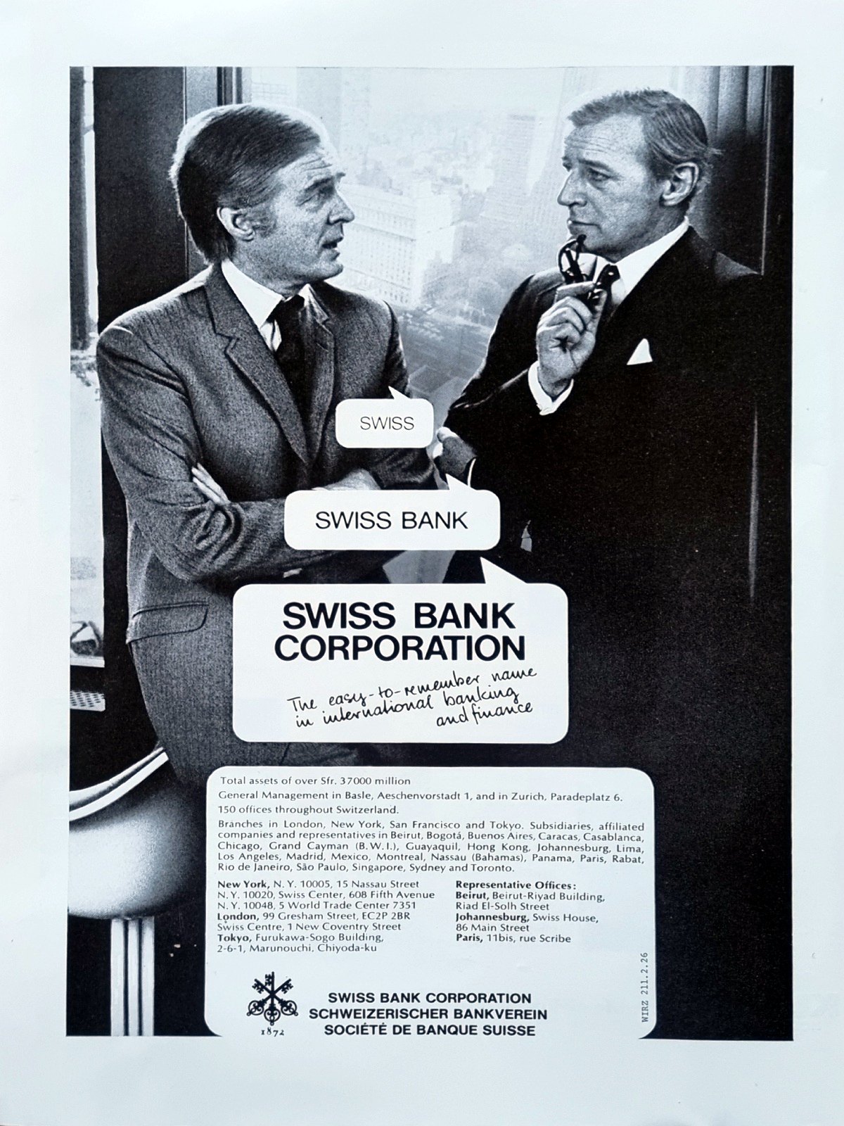 South African Airways advertisement promoting international travel and hospitality, 1970s.