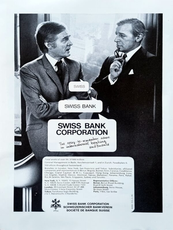 Swiss Bank Corporation International Banking Advertisement 1970s