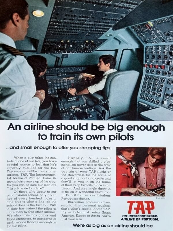 TAP Air Portugal Airline Advertisement – Pilot Training Cockpit Ad (1974)